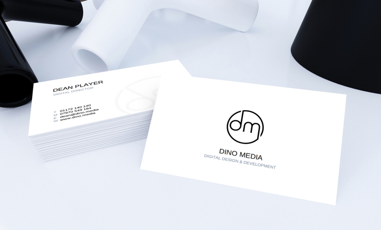 Dino Media business card and logo design